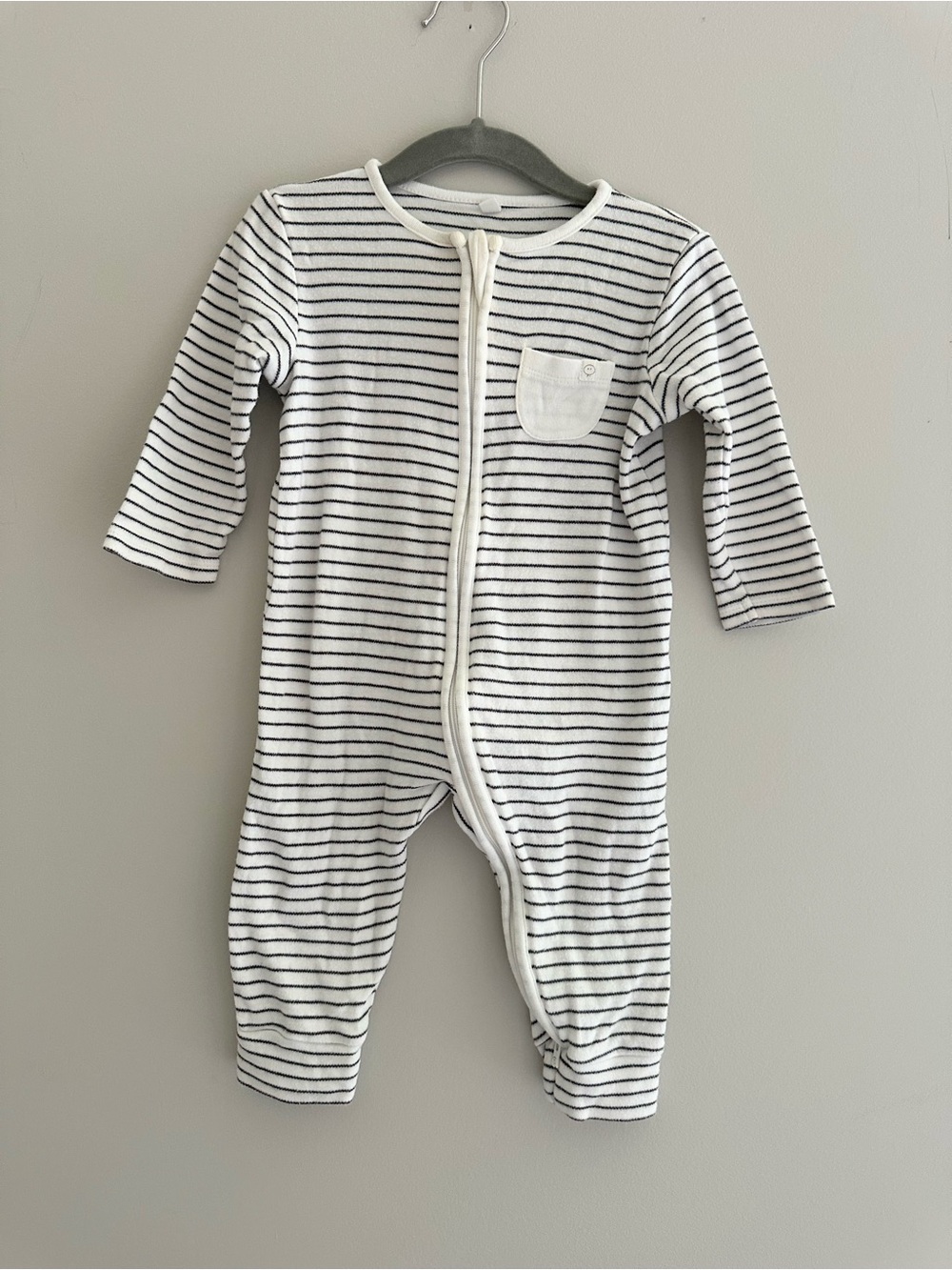MORI Baby Striped Clever Zip Romper in Bamboo Organic Cotton, Size 9-12M